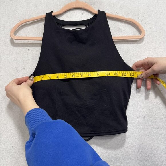Alo Yoga Tank Top Womens Small Black High Neck Strappy Back Cropped Bra - Picture 2 of 8